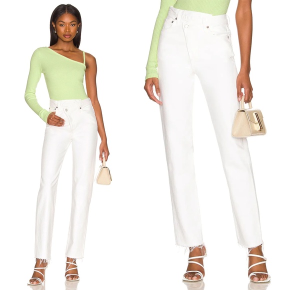 AGOLDE | Criss Cross Waistband Straight Raw Hem Jeans in White Element | Size 30 - Picture 1 of 14